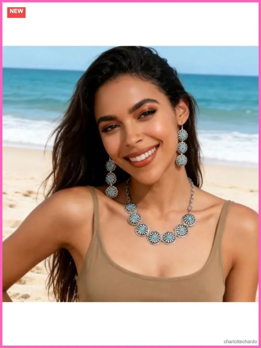 Dmaiy Western Jewelry Set for Women with Turquoise Alloy Necklace and Earrings